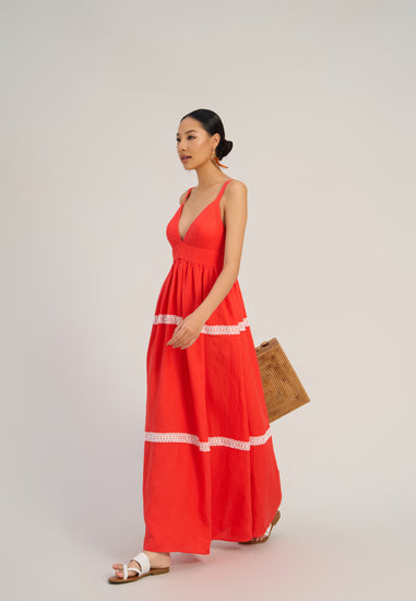 Red Linen Maxi Dress