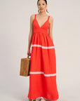 Red Linen Maxi Dress